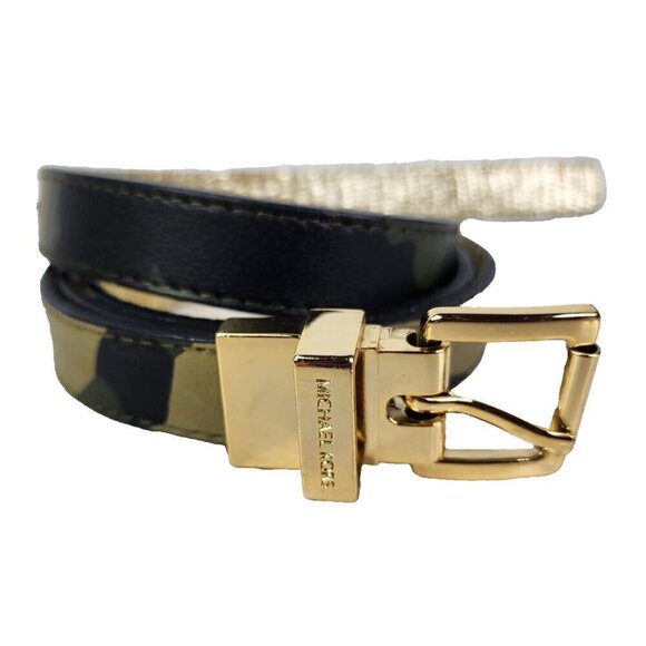 Michael Kors Reversible Gold Hardware Belt Metallic Gold Camo Skinny Medium? - Picture 1 of 14